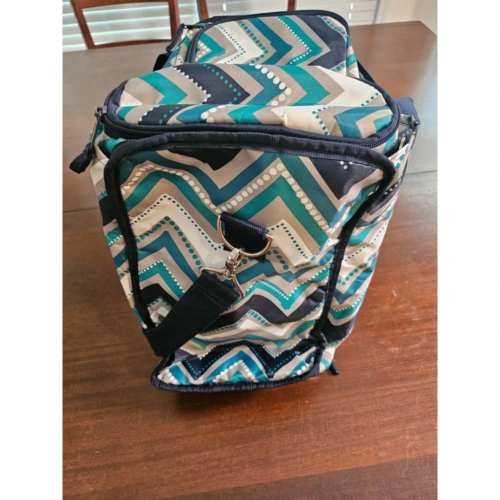 Thirty-One Picnic Thermal Tote Bag Teal Navy Chevron Insulated Shoulder Strap